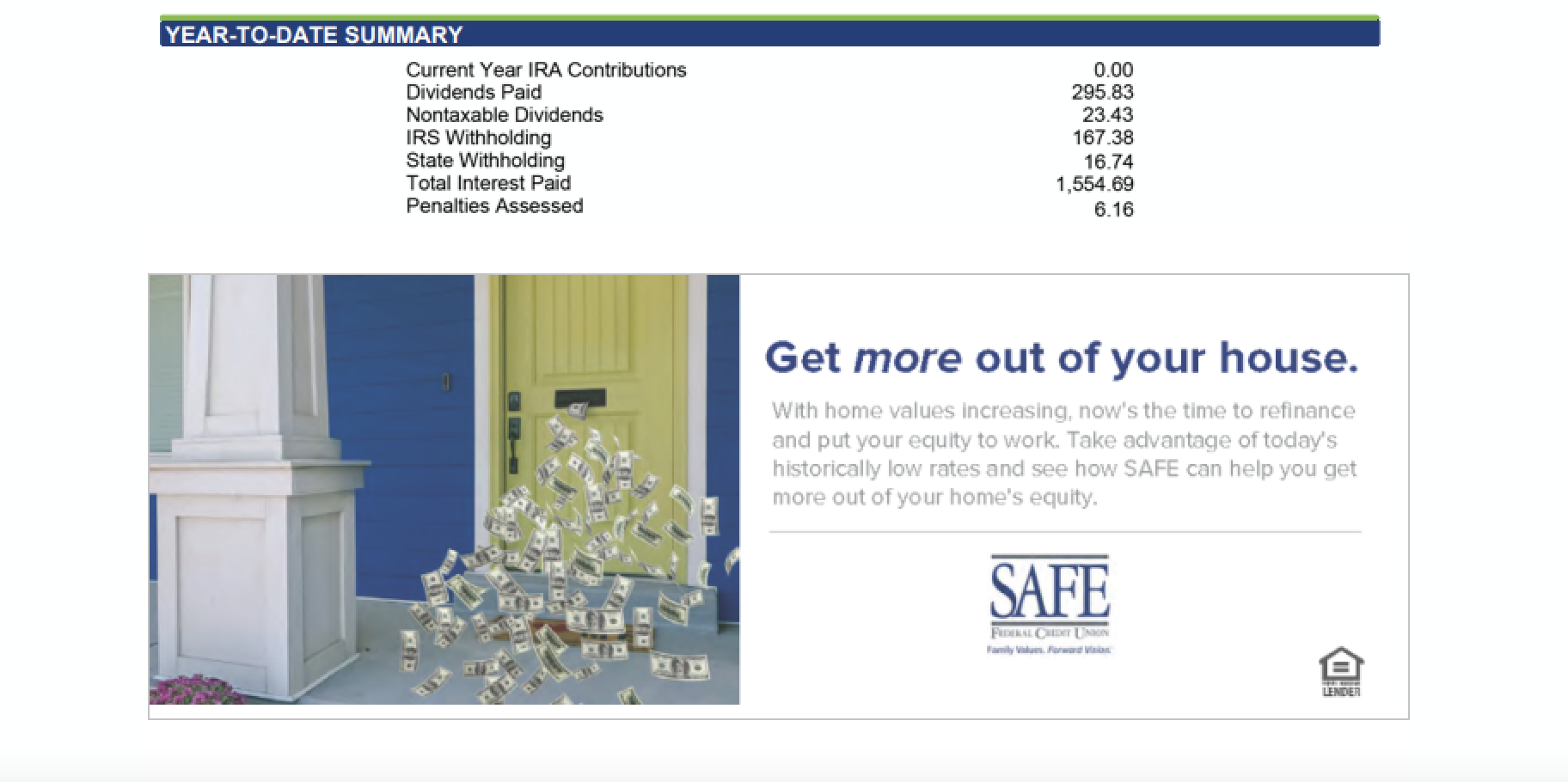 Section of sample account statement showing year-to-date summary.