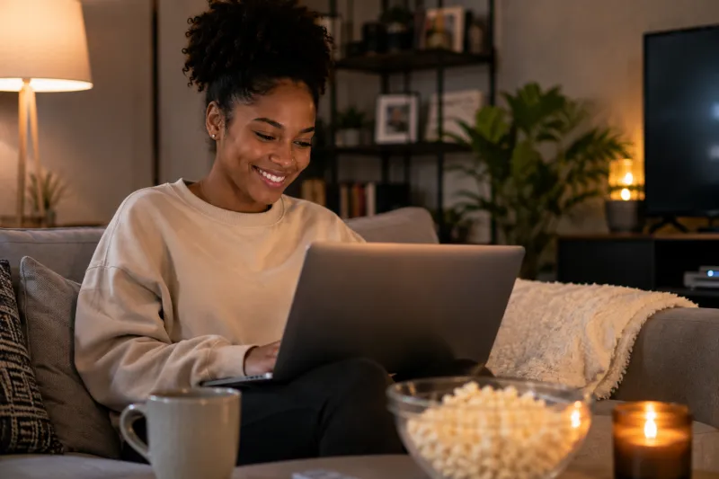 Woman on her laptop on her couch