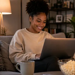 Woman on her laptop on her couch