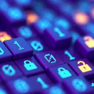 blue and orange security keys