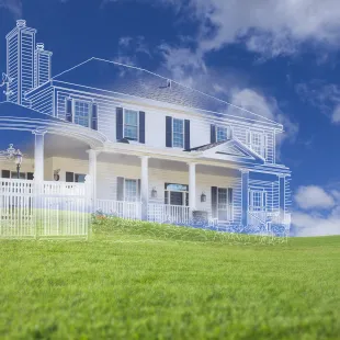 home with a blue print overlay